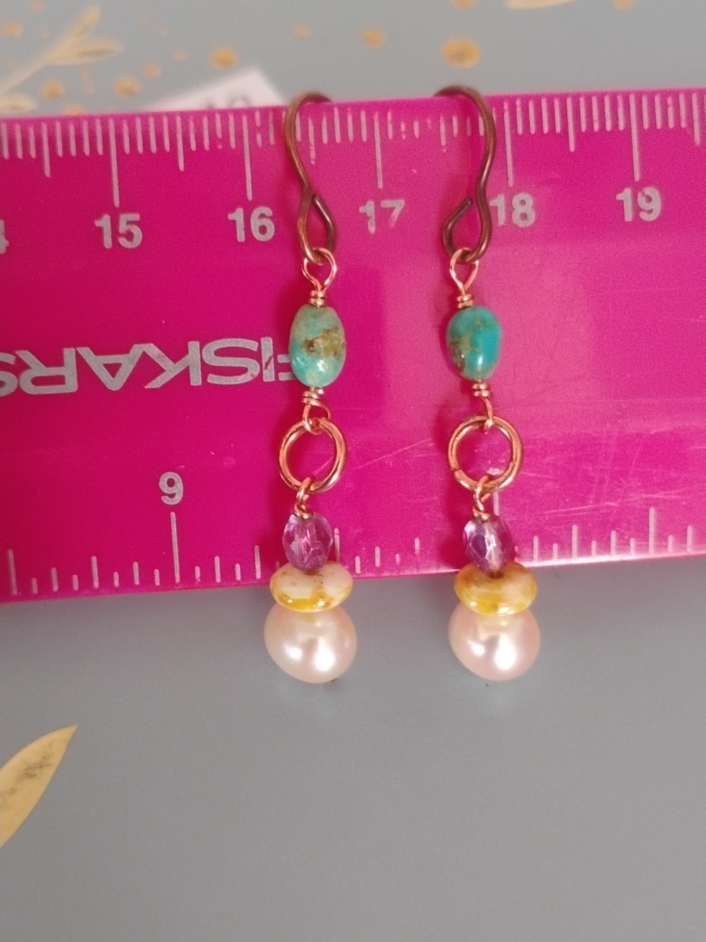 Kingman Turquoise And Fresh Water Pearl Earrings - Picture 8 of 9